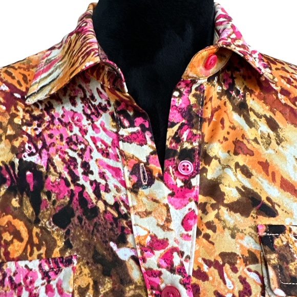 Peck & Peck Multicolor Abstract Rolltab Sleeve Button Shirt Medium - Picture 4 of 6